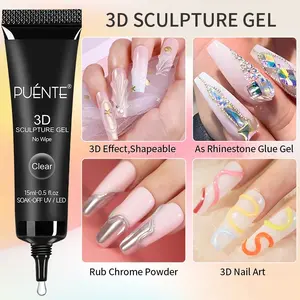 PUENTE 15ML 3D Sculpture Gel Clear, for Drawing, Molding, Sculpture,Easy to Apply, No Wipe Clear Gel Polish Perfect for Nail Art, DIY Manicure, Nail Care, Chrome Nail Design and Rhinestone Soak Off UV LED Semi-permanent Gel Polish