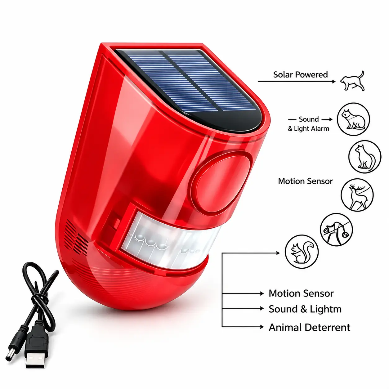 Solar Motion Sensor Security Warning Light, IP55 Waterproof Solar Powered Sound & Light Alarm for Farm, Yard, Garden, Barn Outdoor Safety Protection