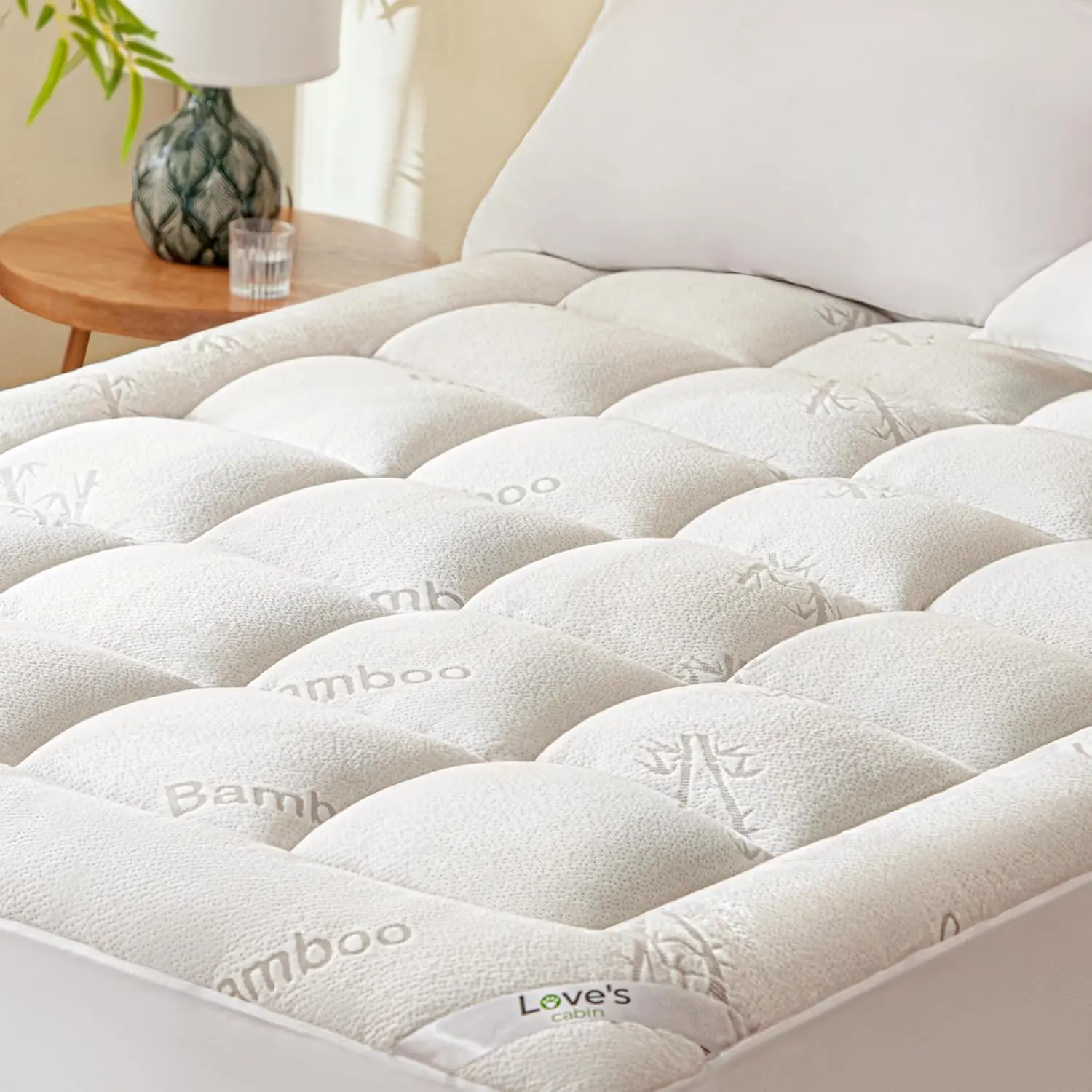 Mattress Topper Viscose Derived from Bamboo, Thick Pillow Top Mattress Pad with Stretchable Pockets for 8"-20" Mattress, Soft Breathable Cooling Mattress Topper for Hot Sleepers