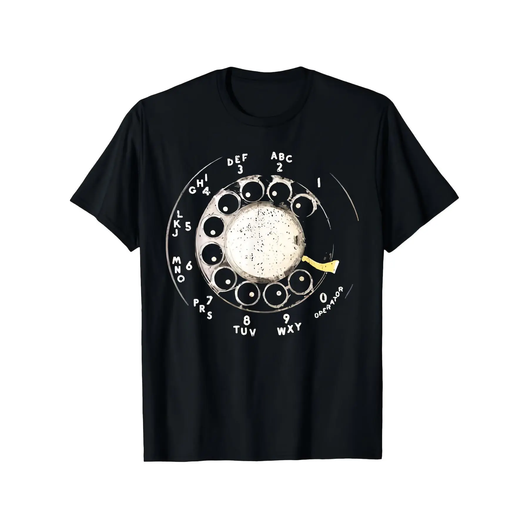 Women's Vintage Rotary Telephone Dial Pattern T-Shirt - 1960S/70S Nostalgic Inspired, White Dial & Number Buttons, Casual Short Sleeve Round Neck Black Streetwear Top, Unisex