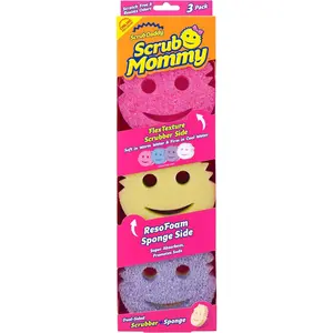 Scrub Daddy & Mommy sponges, dual-sided for non-scratch cleaning. Safe on kitchen, bathroom, and multi-surfaces. 3-pack