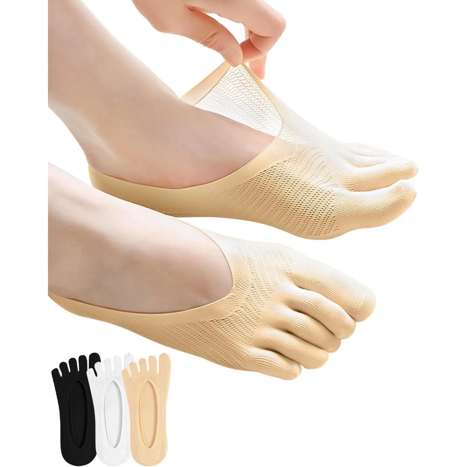 6 Pairs Bunion Relief Socks for Women Toe Separator, Toe Alignment, Bunion Correction, Compression No Show Low Cut Liner Five Finger Socks