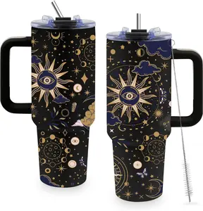 40oz Tarot-Inspired Witchy Tumbler with Handle & Straw – Insulated Stainless Steel Gothic Cup, Spiritual Goth Style Drinkware, Perfect Holiday & Birthday Gift for Women