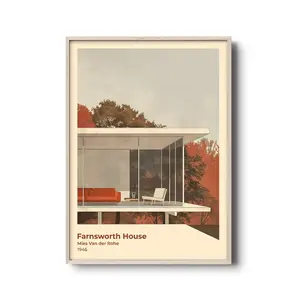 Minimalist Design, Modern Architecture Poster, Architect Modernism Wall Art, Farnsworth House Art Print, Room Decor, Unframed