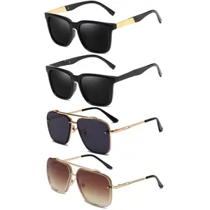 【SummerVibes】2Pcs Classic Lightweight Square and Aviator MetalIic Sunglasses for Mens and Womens Retro Sun UV Protection