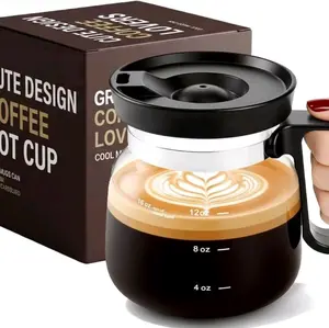 2 Pack Coffee Pot Mug with Lid, 16oz Glass Mini Coffee Cup| Spill Proof Heatproof Large Capacity Clear Travel Mug& Novelty Gift for Coffee Lovers& Office Desk Reusable
