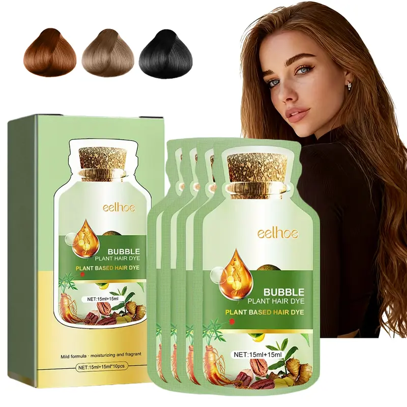 30ml Bubble Hair Dye Shampoo (10 Packs/Box) - Botanical Extracts Semi-Permanent Color, Herbal Care Feels Gentle on Strands, Chestnut Brown, Works Across All Hair Types with Ease, Easy-to-Use Haircare