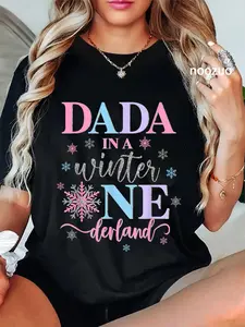 100% Cotton Dada in a Winter Onederland Birthday Girl Sweet Snowflake T-Shirt