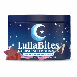 LullaBites Natural Sleep Gummies, 30 Servings, Sweet Strawberry Flavor, Melatonin-Free, Vegan Chewable Gummies