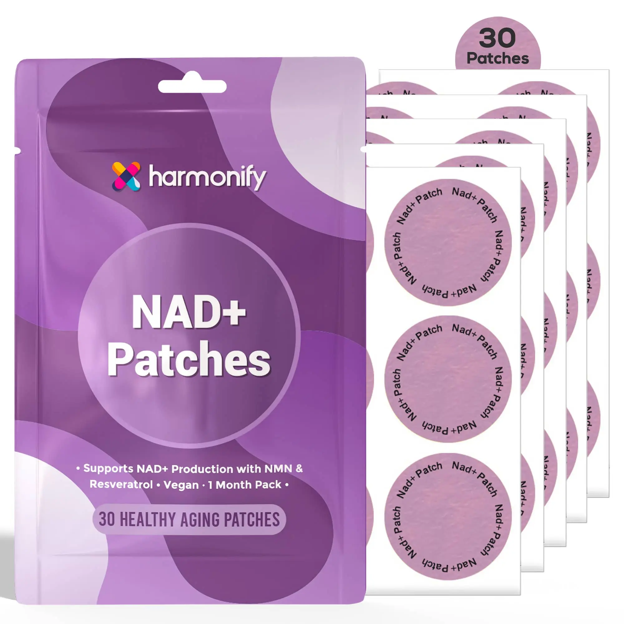 HARMONIFY NAD+ Patches - Cellular Health & Vitality - 30 Pcs - Advanced NAD+ Support for Energy Metabolism & Healthy Aging - Vegan
