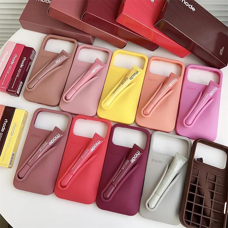 Silicone Phone Case with Integrated Lip Balm Slot for Rhode Peptide Lip Treatment.