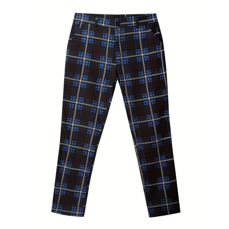 Elegant Plaid Slacks, Men's Casual Stretch Vintage Style Slightly Stretch Dress Pants