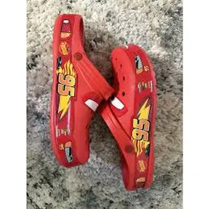 Retro #95 Clogs – Red Cartoon Car Design Slip-On Sandals, C8-J3 sizes