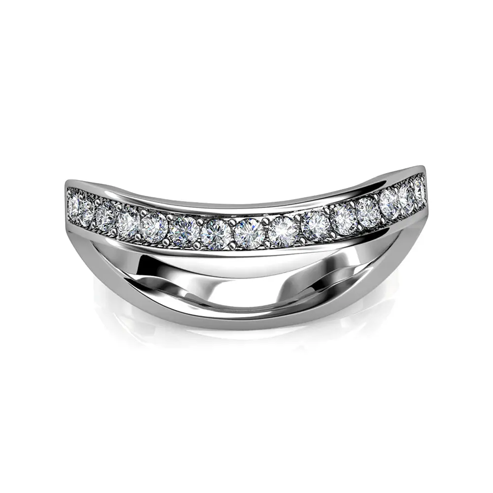 Ocean Wave Studded Swarovski Crystal Ring in 18K White Gold
