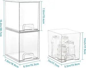 Vtopmart 7.6" H Clear Stackable Storage Drawers, 4 Pack Plastic Organizers Bins for Skincare, Cosmetics,Beauty Supplies,Ideal for Vanity, Bathroom,Kitchen Countertop,Cabinet Organization