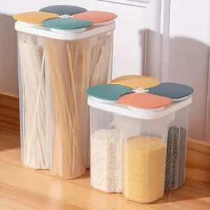 1 Pack Grid Airtight Food Storage Container Clear Square Food Jar Multi Compartment Moisture Proof Sealed Fresh Box for Grains Rice Pasta Spices Tea Nuts Beans Kitchen Storage