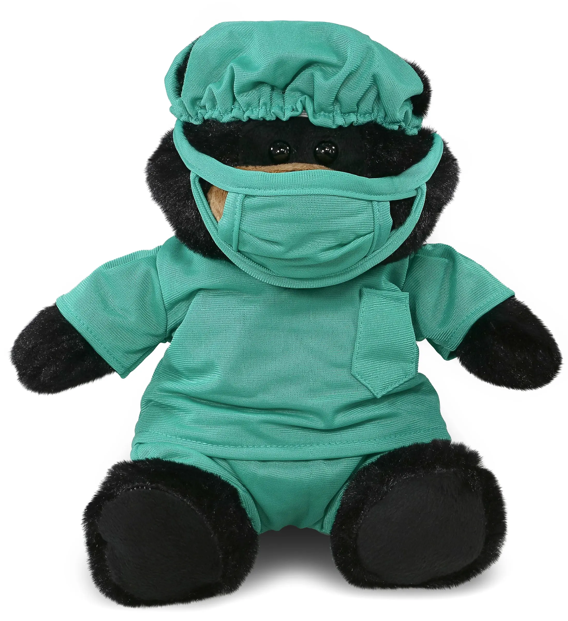 DOLLIBU Black Plush Doctor Stuffed Toy - 9 in, Fluffy Tactile Toddler-Safe Stuffed Toy, Super Soft Texture, Included Doctor Outfit Set, Suitable for Ages 0+, Fluffy Stuffed Toys, Tactile Stuffed Toys