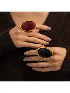 European and American cross-border new style exaggerated metal style vintage gemstone inlaid ring, personalized sweet and cool high-end open rings, Unique Rings