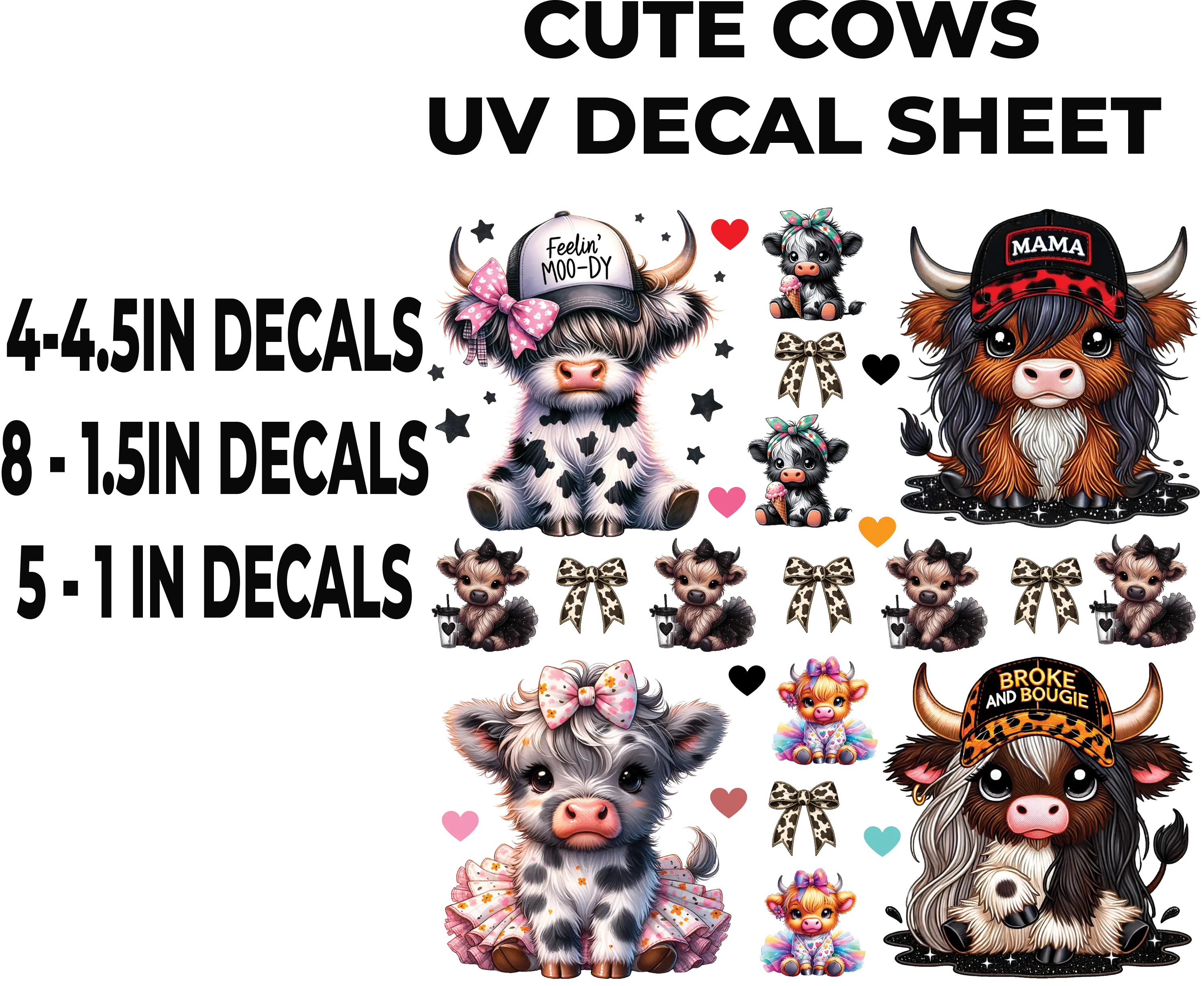Cute Cow UV Decal Sheet with Adorable Cattle Designs for DIY Projects and Home DecoR