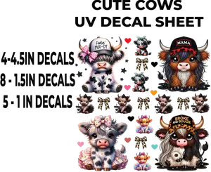 Cute Cow UV Decal Sheet with Adorable Cattle Designs for DIY Projects and Home DecoR