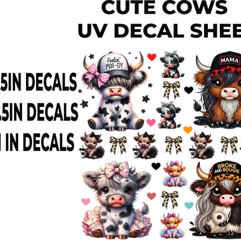 Cute Cow UV Decal Sheet with Adorable Cattle Designs for DIY Projects and Home DecoR