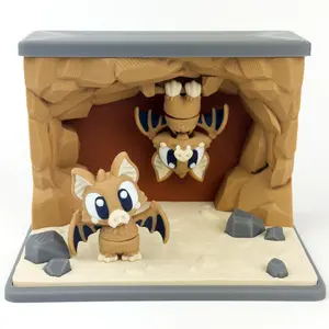 Bat Cave Play Set Diorama – Mini Articulating Bats in a Cozy Cave Scene