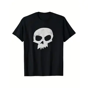 Vintage Skull Distilled T-Shirt Grunge Revival 100% Cotton Soft Breathable Oversized Tee for Unisex Adults Halloween Concert Masquerade Daily Streetwear Dark Edges Machine Washable All-Season