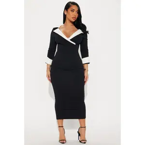 Making Moves Body Sculpting Collared Midi Dress - Black/combo