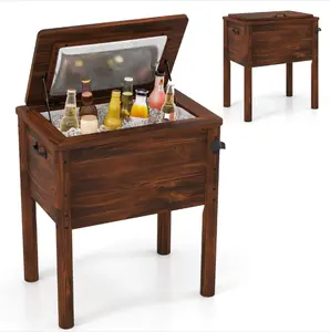Giantex wooden cooler cart, outdoor cooler cart, rolling cooler cart, patio cooler with wheels, wooden cooler cart, Wooden cooler cart