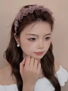 Women's Fashionable Gradient Mesh Beaded Headband, Versatile Height-Boosting Crown, Slimming Face Effect, Stylish Accessory