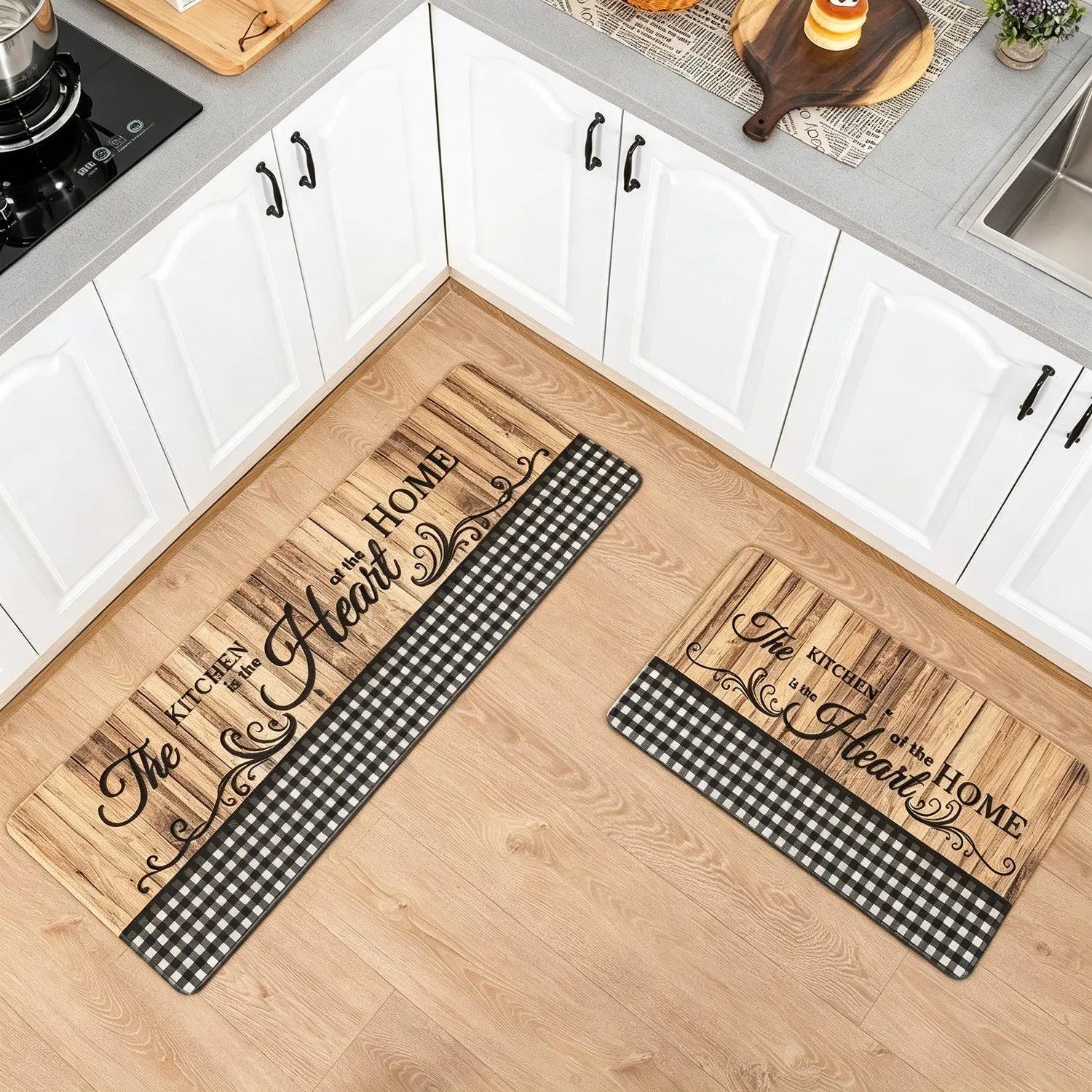1PCS Farmhouse Kitchen Mats for Floor, Black and White Buffalo Plaid Kitchen Rugs Anti Fatigue, Rug Waterproof Stain Resistance Non Slip Kitchen Set