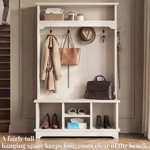 OMCHOM 5-in-1 Entryway Hall Tree with Bench & 4-Hook Coat Rack Organizer with Shoe Storage for Clothes, Shoes, Hats, Scarves, Bags, Umbrellas & Keys | 71" Tall Coat Rack with Shoe Storage & Top Shelf