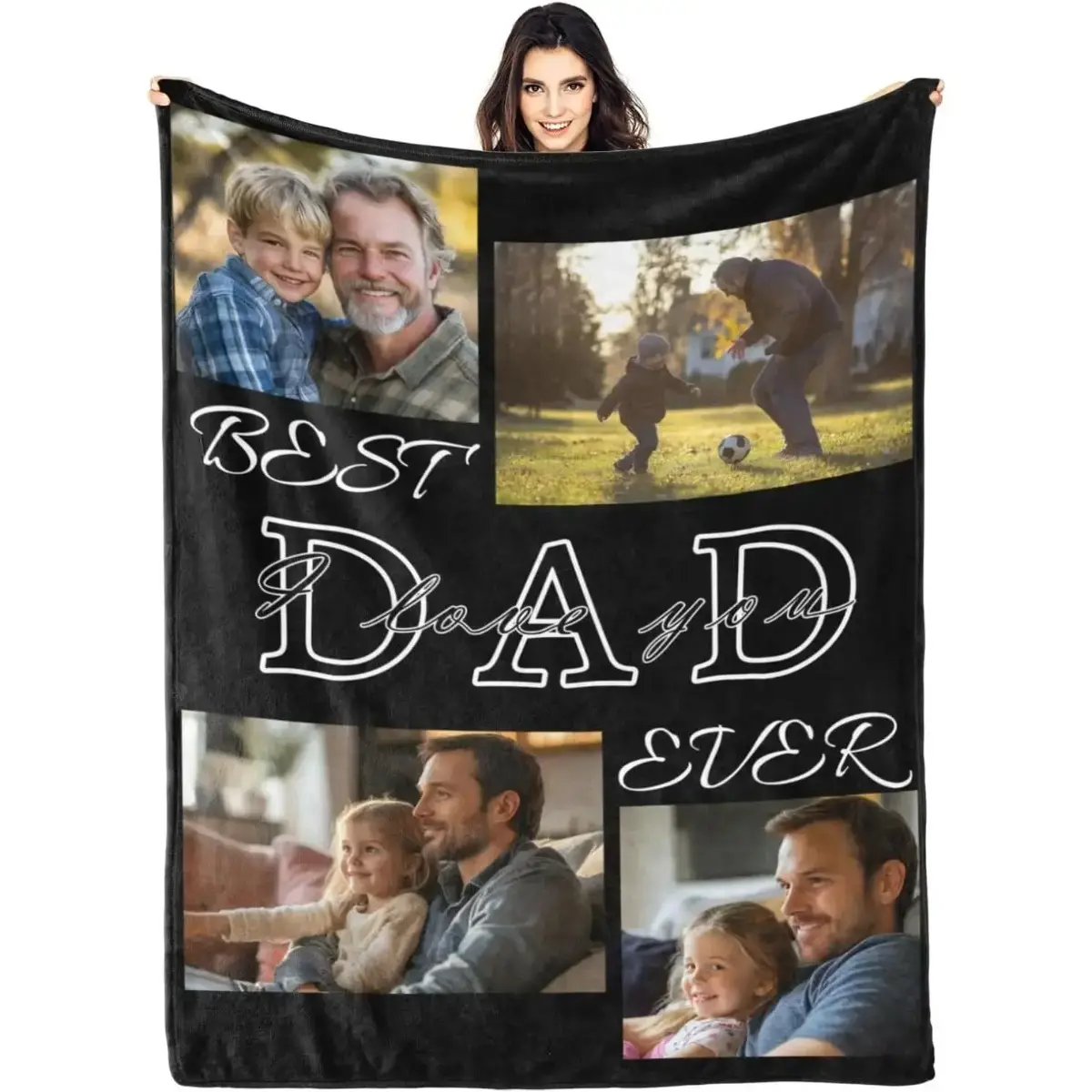 Custom Photo Flannel Throw Blanket - Heartwarming Blanket Gift, Father's Day Dad Gifts from Daughter, Soft Cozy Warm Bedding for Couch Bed, Thoughtful Present for Him, Flannel Throw Blankets