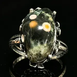 Adjustable 925 Silver Ocean Jasper Ring | Natural Crystal Statement Ring