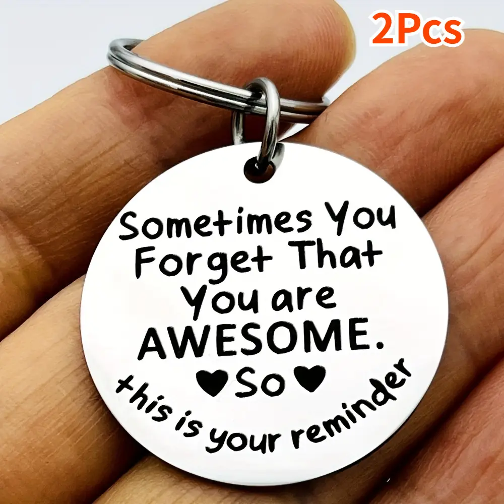 Mens Personalized Charm Keychains - 2Pcs Mini Metal Engraved Slot Nameplate Engraving Custom Designs Keepsake, Empowering Birthday Gift for Sons with Heart Touch, Mini Metal Keychains