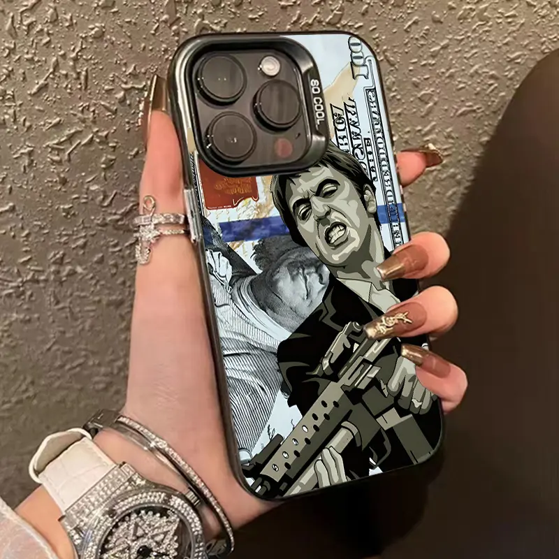 Gangster Pattern Durable Silicone-Plastic Phone Case - 1.2Mm Strapless, Non-Slip, Shockproof Cover with Protection for iPhone 17 Pro Max,16 Plus,15,14,13,12,11,Air Pro/Plus Variants