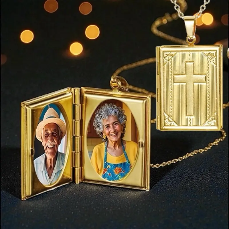 Cross Stainless Steel Locket with 2 Photos Cross Stainless Steel Locket with 2 Photos