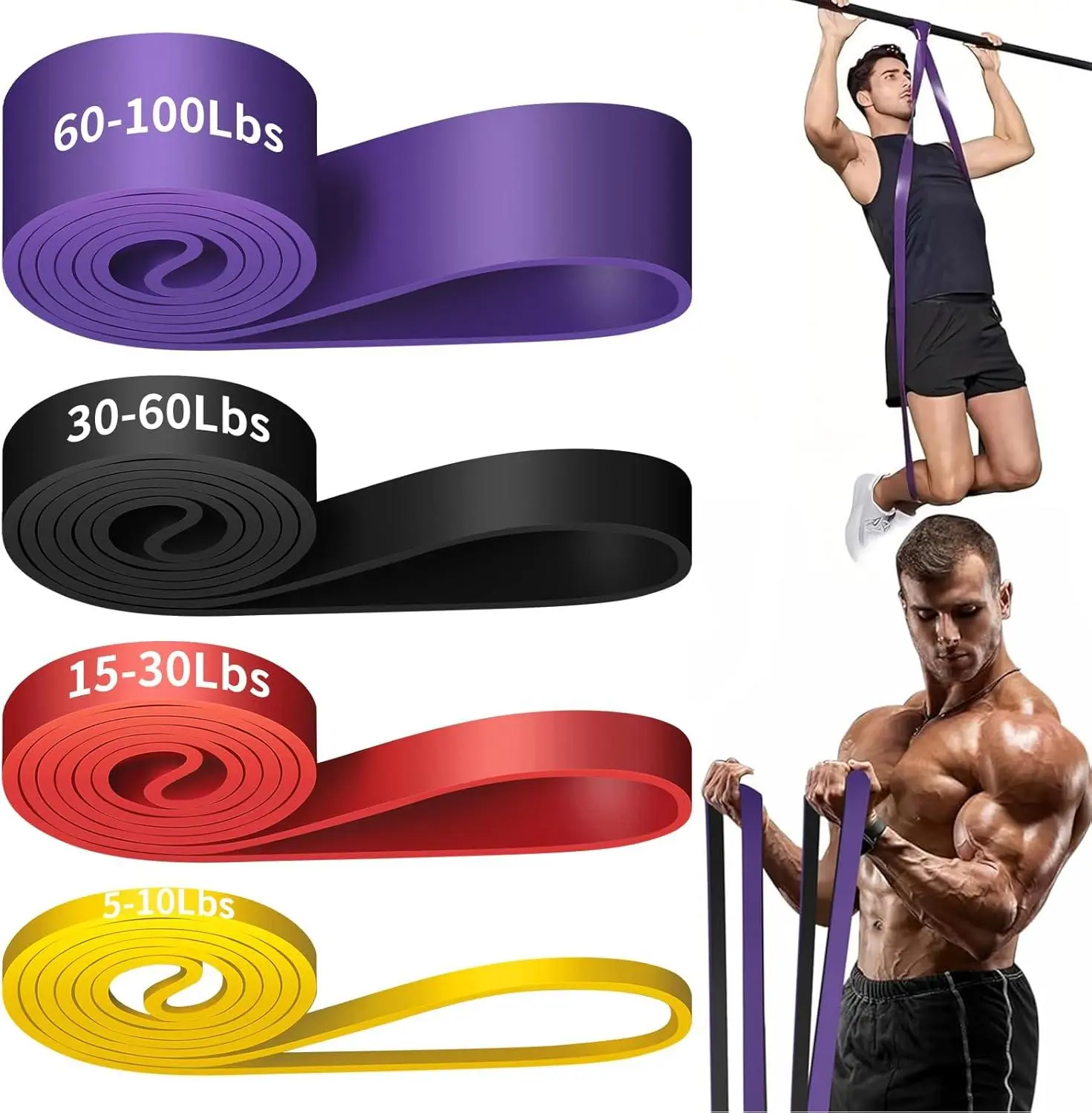 Alllvocles Premium Resistance Bands for Men & Women - 4 Color-Coded Strength Levels, Natural Rubber, Full-Body Training, Travel-Friendly, Ideal for Strength Building & Physical Therapy