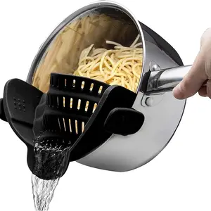 Silicone Cookware & Pasta Strainer — 1-Pack Adjustable Silicone Clip-On Strainer, Suitable for Kitchen Cookware