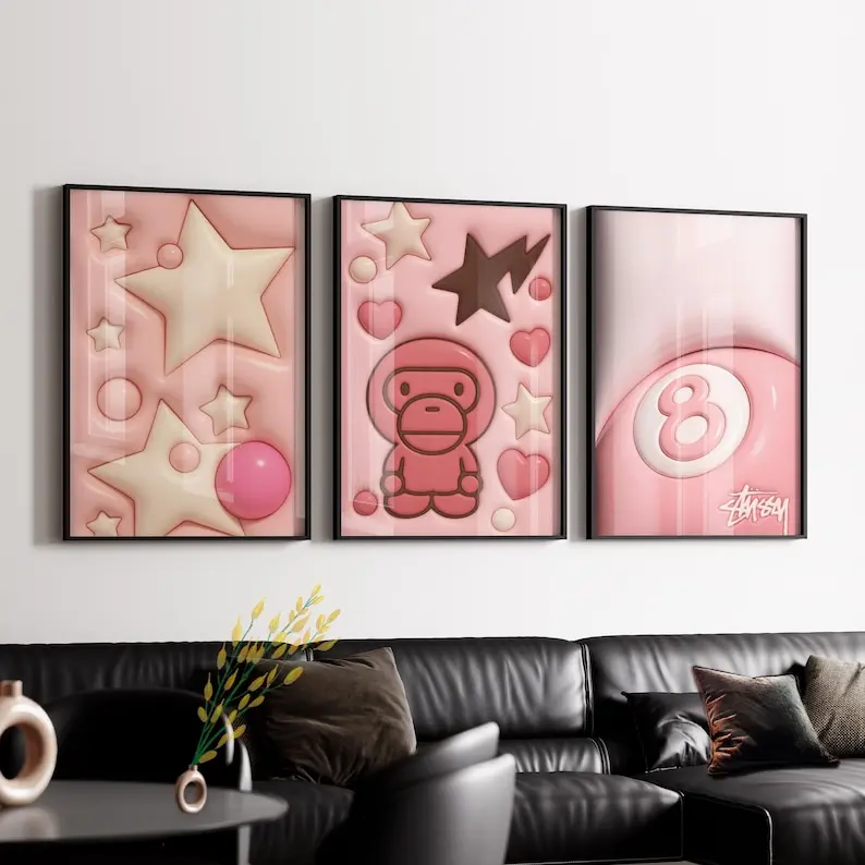 Hypebeast Poster Set: 8 Ball, Stars, Monkey, Trendy Room Decor