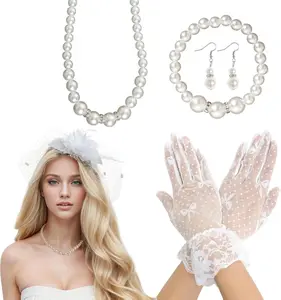 Heliltd 5Pcs Fascinators for Women Tea Party Fascinator Hat for Women Veil Tea Party Hats and Gloves Set