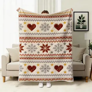 Fair Isle snowflake heart pattern blanket, comfortable and soft, suitable for all seasons, ideal for travel, camping, and home use, warm and cozy, perfect for naps.Also suitable as a gift for friends
