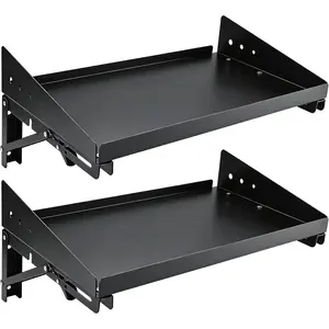 Folding Metal Floating Shelf, 17 x 10 Inch Wall Mounted Storage Rack with Lip - Holds 100LBs per Shelf, Space-Saving Foldable Design for Garage, Workshop, Kitchen & Office, Black (2 Pack)