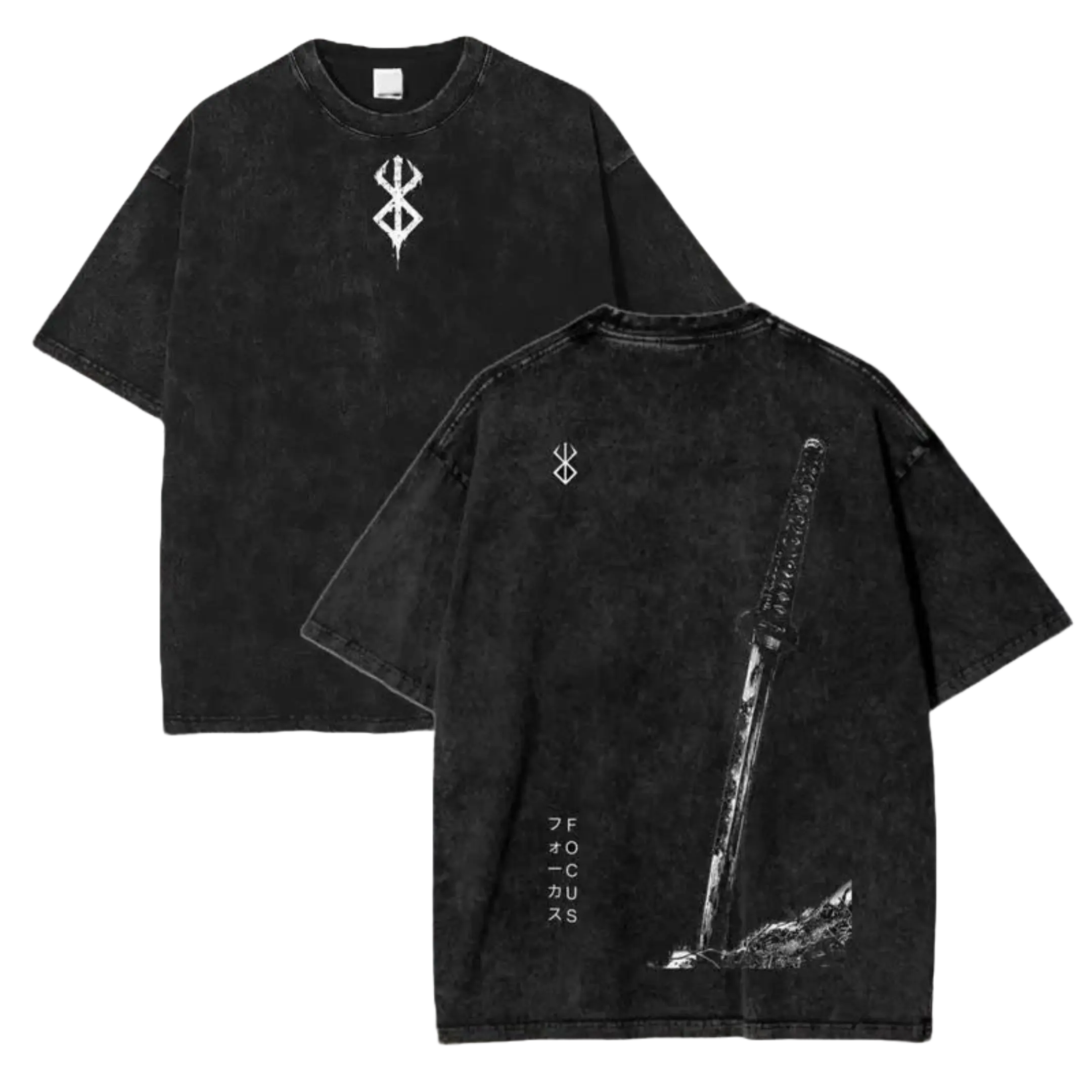 Men's Vintage Acid Wash Berserk Graphic Oversized Crew Neck Short-Sleeve T-Shirt - Anime Aesthetic Guts Streetwear Top, Cozy Menswear Casual Clothing, Versatile Multi-Season Use, Clean Look (Acid Men's Short-Sleeve T-Shirts)