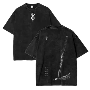 Vintage Acid Wash Berserk T-Shirt – Oversized Guts Anime Graphic Tee, Cozy Fit, Perfect for Any Season, Clean Look, Goes with Menswear Tops Tops