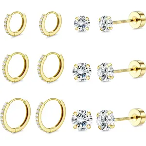 MILACOLATO 6 Pairs 925 Sterling Silver Earrings for Women Men 14K Plated Gold Small Silver Gold Huggie Hoop Earrings Flat Back Stud Earrings Hypoallergenic Cartilage Helix Sleeper Hoop Earrings Sets for Multiple Piercing