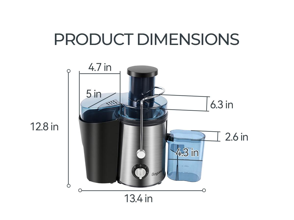 BOYUEVI-800W Home Use Multi-function Electric Juicer with 3" Feed Chute for Whole Fruits and Veg, Centrifugal Juicer with 30 oz. Juice Jug,BPA-Free, Easy to Clean