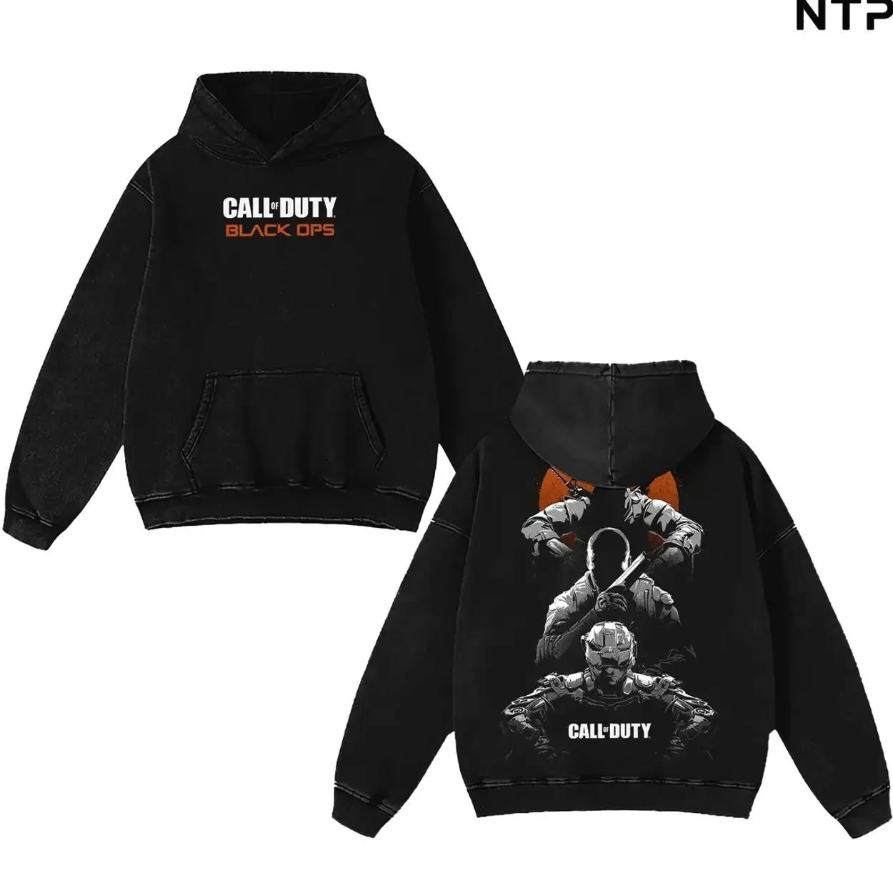 Call of Duty Black Ops Vintage Graphic Oversized Sweatshirt Hoodie T-Shirt, Retro CoD Gaming Apparel for Men Women, Acid Wash Heavyweight Cotton Streetwear, Gamer Gift Idea, Classic Warfare Merch O62