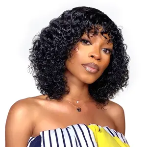 【Super Sale】Glueless Water Wave Wig with Bangs Lace Closure 100% Human Hair Natural Hairline 14 Inch Water Wave Style for Everyday