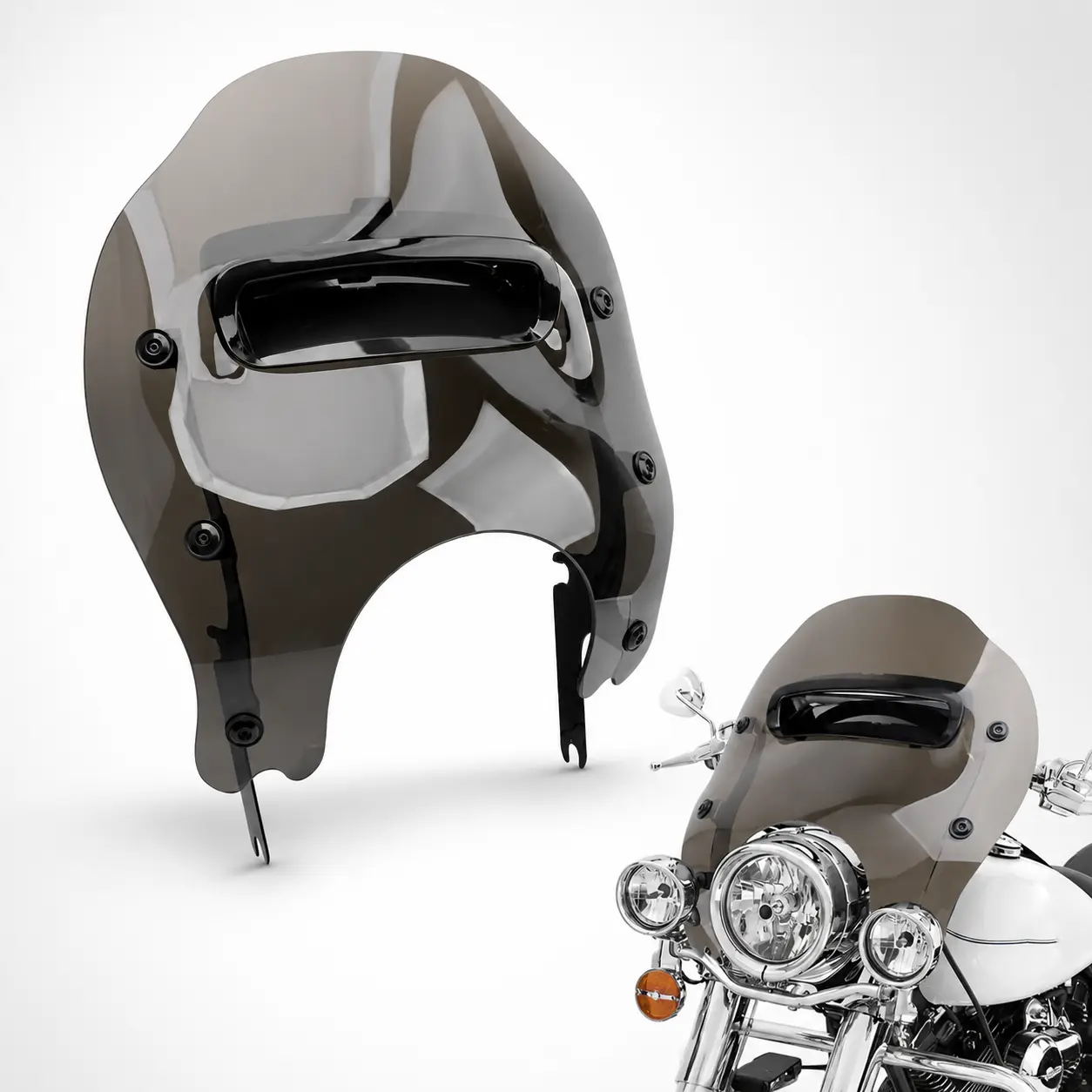 1 x Smoked Vented Pre-Drilled Acrylic Windshield/Windscreen (23x19.7in) - Chrome-Style Metal Brackets Included, Motorcycle Frame Fitting for Harley Road King FLHR, FLHRC, FLHRXS (1994-2025), 1 X Windshield